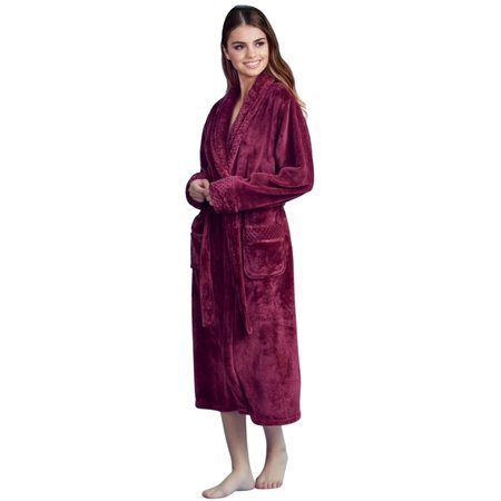 TOWELSOFT Women Plush Shawl Collar Robe, Fleece Bathrobe, Red S/M PLH-RB-red-SM